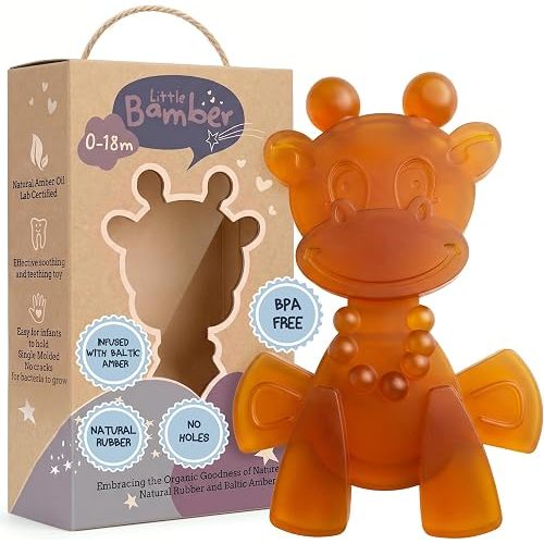 LittleBamber Baby Teething Toy – Natural Rubber Giraffe Teether for Babies 6–12 Months, BPA-Free, Textured Toy for Comfort and Oral Development