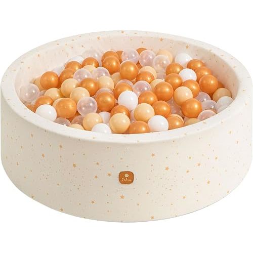 Velvet Foam Ball Pit 35.4x11.8 in Balls Not Included for Babies and Toddlers - Soft Play Area, Washable Cover - Golden Stars