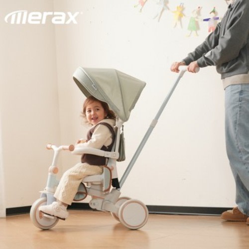 7-in-1 Foldable Toddler Tricycle with Adjustable Parent Handle, Removable Pedal, Canopy & Guardrail, Trike for Kids 12-72 Months, Blue - Merax