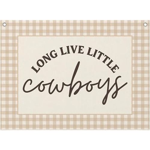 Western Nursery Canvas Banner Wall Hanging, Boho Neutral Gingham Cowboy Nursery Wall Art Decor Hanging Flag for Kids Boys Toddler Room Bedroom Playroom, 20x30 Inch,EE048-ZL