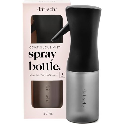 Kitsch Continuous Spray Bottle for Hair – Fine Mist Water Mister & Water Spray Bottle – Recycled Hair Spray Bottle – Spray Bottles for Cleaning, Styling, Plants & More – Black, 150ml