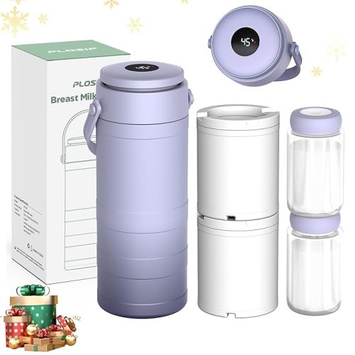 Portable Breast Milk Cooler for Outdoors, 360° All-Round Cooling Keeps Milk Fresh for 24 Hours, 22oz Large Capacity Breastmilk Chiller with 2pcs BPA-Free Bottle for Breastmilk Storage, Purple