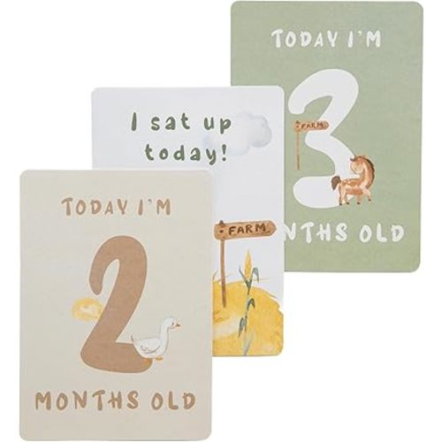 Living Textile Baby Monthly Milestone Cards - 13 Double-Sided Jungle Animal Photo Props - Capture Baby Milestones from Newborn to 1 Year - Baby Shower Gifts (Tractor Ride)