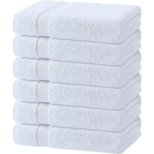White Bath Towels 24x50 Inch, 6 Pack - Extra Absorbent Cotton Towel Set for Bathroom