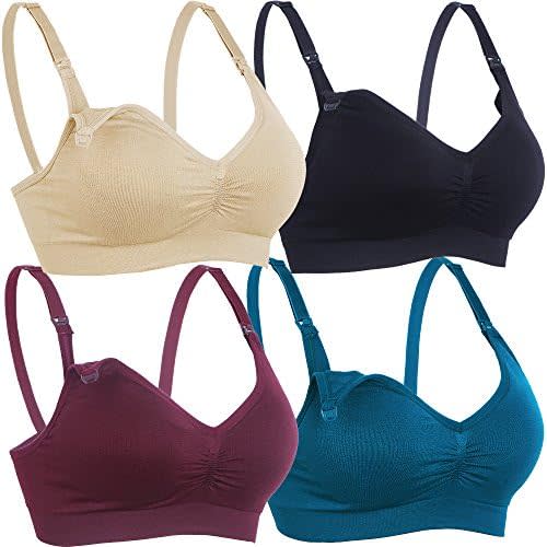 Womens Nursing Bra for Breastfeeding Seamless Clip Down Push Up Padded Maternity Bras 4-Pack