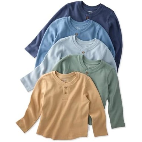 Butterblu Payton 5-Pack Long Sleeve Henley Shirts​ 100% Organic Cotton Tees