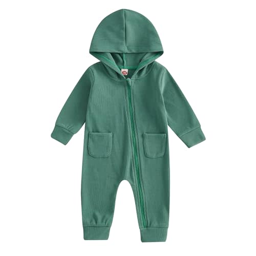 Ynibbim Winter Newborn Baby Boy Girl Solid Romper Unisex Infants Hooded Outfit Clothes Waffle Cotton Button Jumpsuits