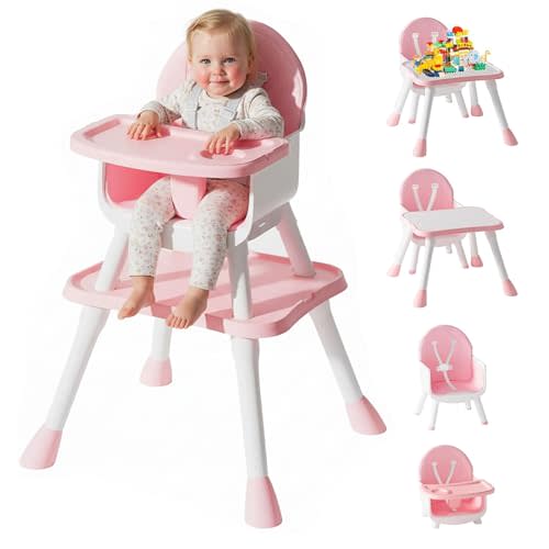 UNISWAN 6 in 1 Baby High Chair, Convertible Highchair for Babies and Toddlers (Pink)