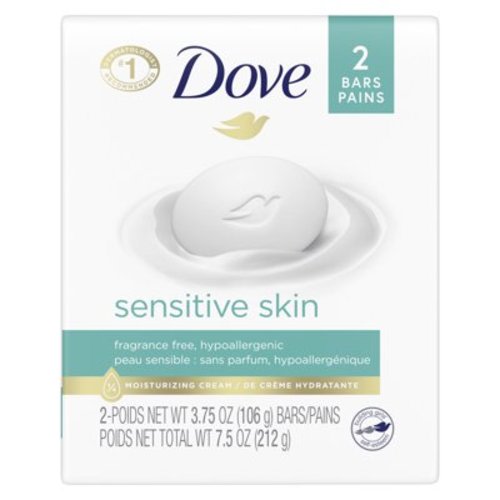 Dove Beauty Bar Women's Bath Soap Sensitive Unscented Hypoallergenic for Sensitive Skin, 3.75 oz 2 Bars