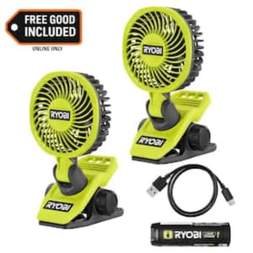 USB Lithium Clamp Fan Kit with 2.0 Ah USB Lithium Battery and Charging Cable with Extra USB Lithium Cordless Clamp Fan