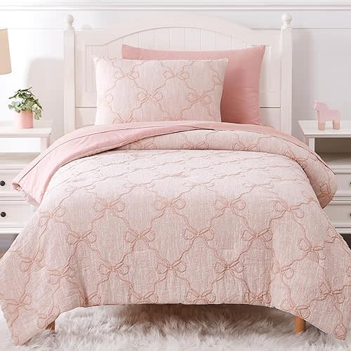 Twin Comforter Set with Sheets for Girls-5 Pieces Twin Bedding Sets with Pink Comforter, Sheets, Pillowcase & Sham for Kids (Pink Diamond, 66" X 86")