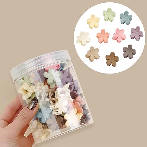 TERSE Mini Flower Hair Clip for Women Girls - 50Pcs Colorful Baby Hair Clips Cute Small Hair Clips Mini Claw Clips Strong Grip Toddler Hair Accessories for Hair Styling