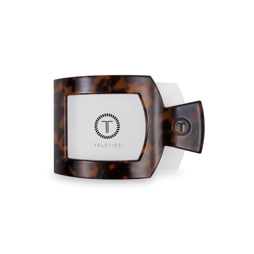 TELETIES - Medium Flat Square Clip - For Lying Down, Yoga, Driving & More - Strong Grip, Bendable Teeth, Comfortable Curved Design - Ideal for Medium Hair - Core Collection - Tortoise