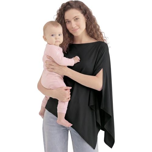 PATPAT Bamboo Viscose Nursing Cover, Breathable Poncho, Black