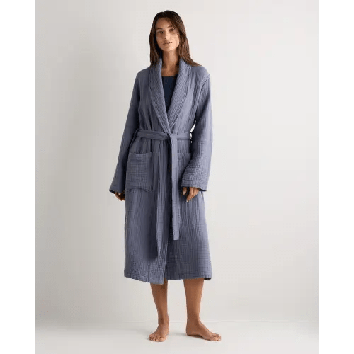 Soft Layered Turkish Cotton Robe in Twilight Blue