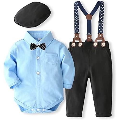 Kimocat Baby Boys Gentleman Bowtie Plaid Button Shirt Toddlers Denim Pants Outfit Set