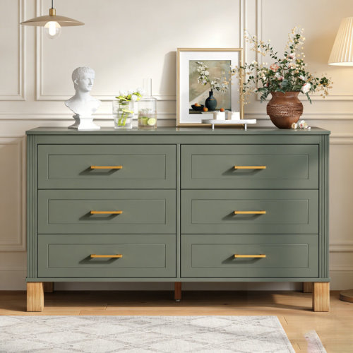 Latitude Run® 6-Drawer Double Dresser, Modern Storage Cabinet with Metal Handles & Solid Wood Legs, Heavy-Duty Wooden Organizer for Kids Bedrooms | Wayfair