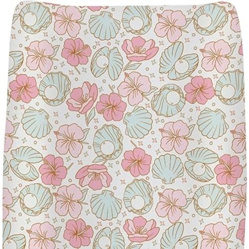Boho Summer Mermaids Floral Changing Pad Covers for Baby Girls Boys Beach Seashells Conch Tropical Flowers Fitted Change Table Pad Covers Mats Ocean Marine Soft Diaper Changing Pad Sheets 32''×16''