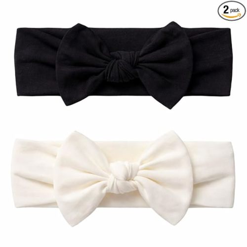 Baby Girl Headbands-Infant,Toddler Cotton Handmade Hairbands with Bows Child Hair Accessories (2, Black-Soft White, 3-36 Month)