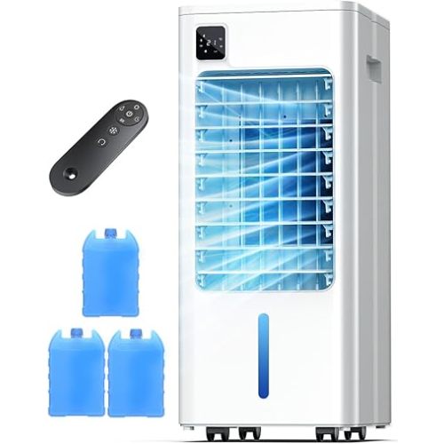 24" Portable Air Conditioners Windowless, Quiet Evaporative Air Cooler with Remote, Digital Display, 12H Timer, 5 Modes & 3 Speeds, 2 Gal Water Tank, 100°Oscillating Swamp Cooler, AC Unit