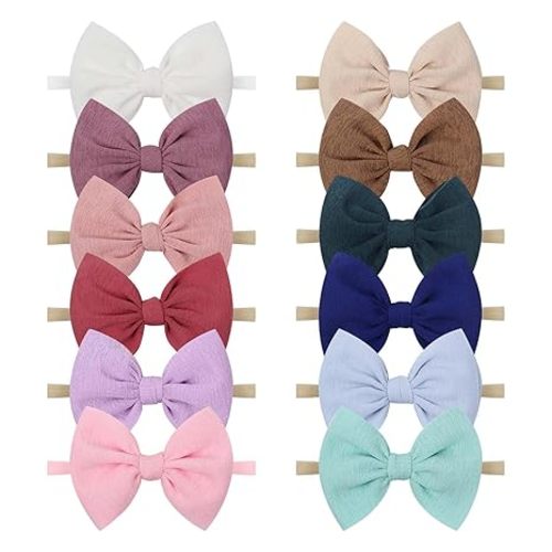 YanJie 4.5'' Nylon Bow Headbands for Baby Girls - Handmade Tied Bows Hair Accessories for Infants and Toddlers - 10 Pieces