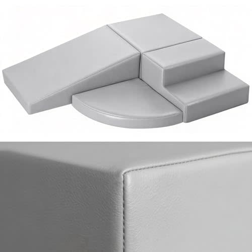 JungleDove 4-Piece PU Leather Baby Foam Climbing Blocks for Toddlers - Soft Play Climbing Toys for Toddlers - Foam Climbing Set for Crawling and Sliding Indoor (Gray)