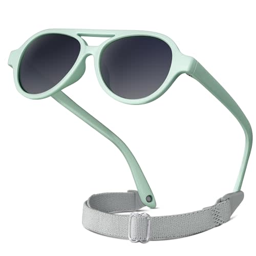 RIVBOS Baby Aviator Wrap Polarized UV400 Sunglasses Soft Frame Secure Strap Toddler,Infant and Newborn (0-18 Months) RBK068
