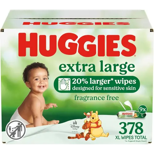 Huggies Extra Large Baby Wipes, Unscented, 9 Flip-Top Packs, 378 XL Wipes Total, Packaging May Vary