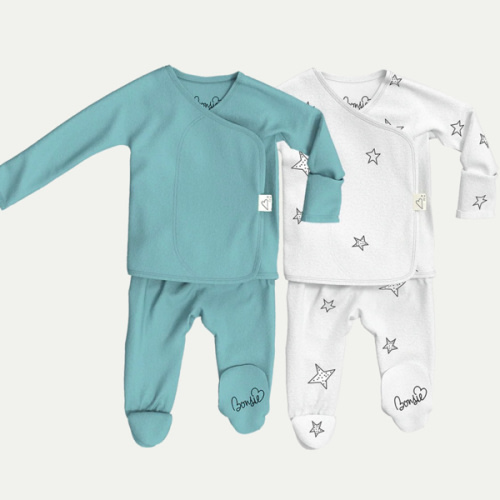 Baby Bundle Footie - Ripple + Stars – Bonsie Skin to Skin Babywear