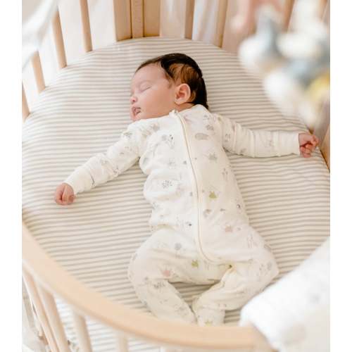 Stokke® Sleepi™ Mini Fitted Sheet Stripes Away Pebbles by Pehr V3