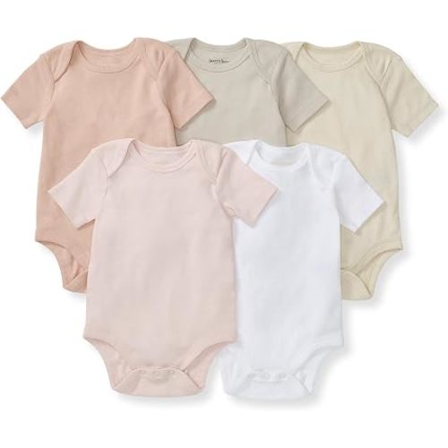 Burt's Bees Baby Unisex Bodysuits, Short Sleeve Organic Sleepwear, 5-Pack