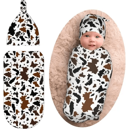 Western Cow Print Swaddle Blankets Newborn Receiving Blanket Baby Swaddle Wrap Soft Sleeping Clothes for Baby Girls Boys