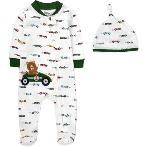 Baby Footie Bodysuit Headband or Hat 2 Piece Set – Christmas Thanksgiving Zip-Up Outfit,Holiday Pajamas for Infants