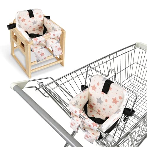 Portable Shopping Cart Seat for Baby, High Chair Comfort Seat Cover, Stars | Foldable, Waterproof Fabric, One-hand Setup, with Side Storage Pocket and Leg Pads, Easy to Clean, Comfortable Foam Support