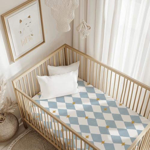 Harlequin Blue Star Baby Fitted Crib Sheet - Diamond Vintage Nursery Decor