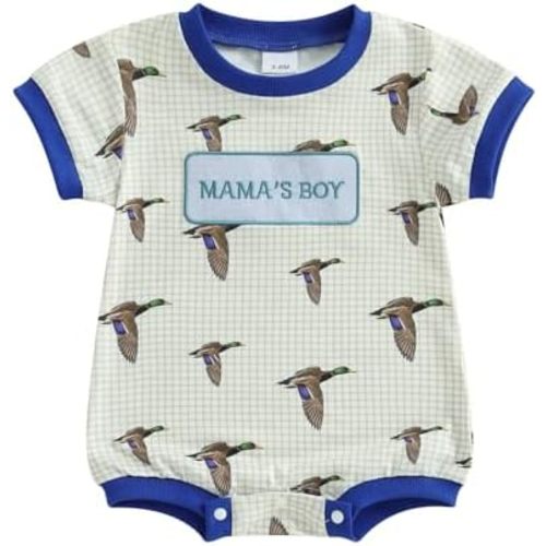 Baby Boy Hunting Clothes Mallard Duck Letter Embroidery Sweatshirt Romper Oversized Bubble Duck Hunter Playsuit