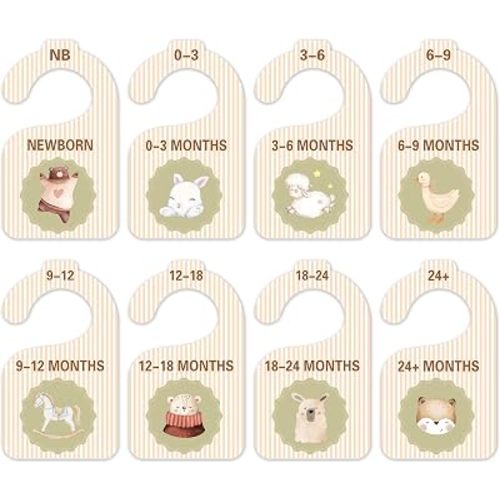 Animals Baby Closet Dividers, Farmhouse 8 Pack Double Sided Nursery Organizer From Newborn to 24 Months, Stripe Clothes Size Hanger Separators for Boys Girls -03