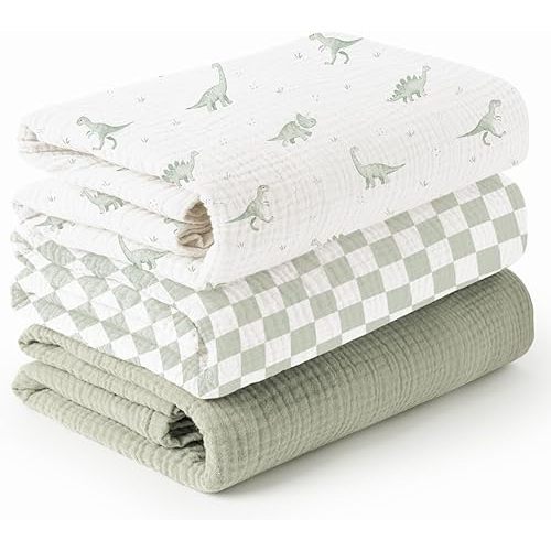 Konssy 3 Pack Muslin Swaddle Blankets for Unisex, Newborn Receiving Blanket, Large 47 x 47 inches, Soft Breathable Muslin Baby Swaddles for Boys & Girls