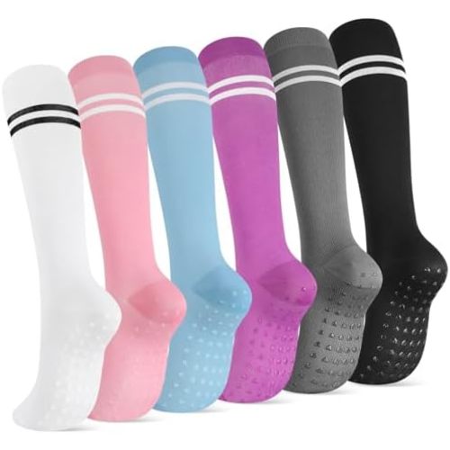 Jspupifip 6 Pairs Compression Socks for Women and Men with Grips 15-20mmHg Non Slip Circulation Support Socks Running Yoga