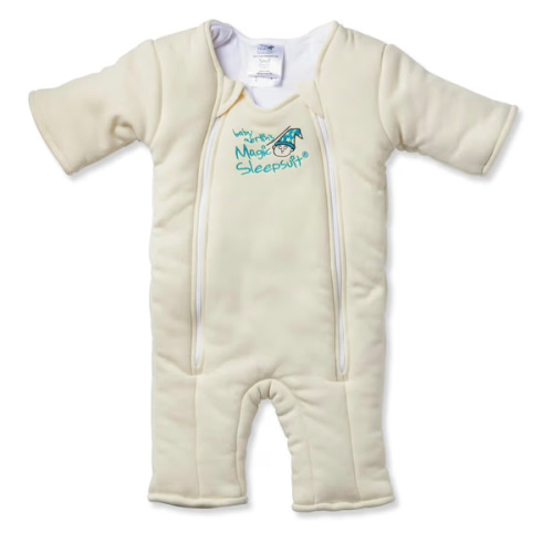 Magic Sleepsuit Baby Merlin's Cotton Baby Swaddle Transition Product - Soft and Cozy Design, Double Zipper for Easy Diaper Changes, Promotes Safe Sleep, 3-6 Months - Cream - Small 12-18lbs