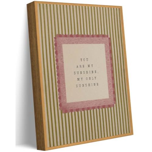 Floating Framed Vintage Nursery Canvas Wall Art, You Are My Sunshine Painting Picture Wall Decor, Neutral Striped Poster Print Artwork for Kids Bedroom Baby Room Home Decoration 8x10in