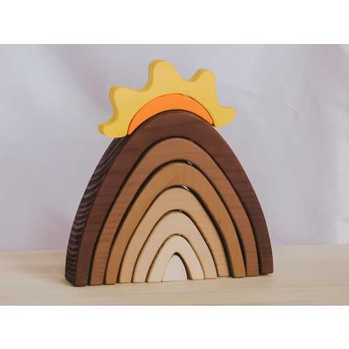 Wooden Mountain Stacker With Sunrise Toy, Puzzle Toy, Waldorf Toddler Toys, Educational Toys, Block Mountain, Mountain Stacking Toy