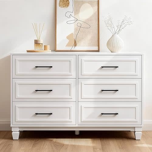 White Dresser for Bedroom, 6 Drawer Kids Dresser, Wood Chest of Drawers