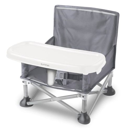 Summer by Bright Starts Pop 'N Sit Portable Booster Chair, Floor Seat, Indoor/Outdoor Use, Compact Fold, Grey, 6 Mos - 3 Yrs - Gray 1