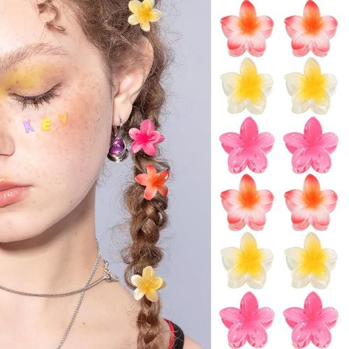 Small Flower Hair Claw Clips, 12PCS 1.18" Cute Mini Claw Clips for Women/Girls' Thick/Thin Hair, Hawaiian Hair Decorations, Birthday Gifts (A-mulicolored)