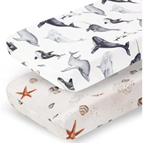 Pobibaby - 2 Pack Premium Changing Pad Cover - Ultra-Soft Jersey Knit, Stylish Ocean Pattern, Safe and Snug for Baby (Seaside)