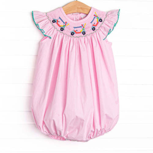 Gone Golfin' Smocked Girl Bubble, Pink Gingham – Stitchy Fish