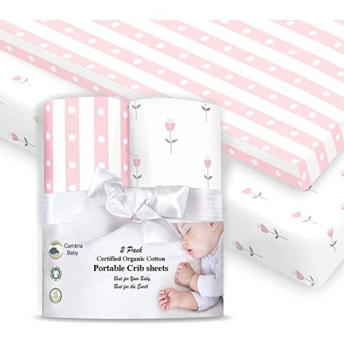 100% Organic Cotton Fitted Sheets Perfectly Compatible with Graco Pack n Play, Babyletto, Pamo Babe, Hiccapop, Dream on Me, Evenflo, Baby Trend Portable/Mini Crib/Playards. 2 Pk