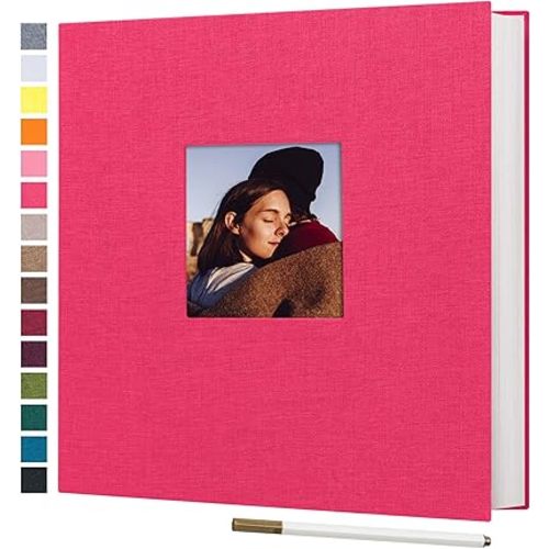 potricher Large Photo Album Self Adhesive 3x5 4x6 5x7 8x10 10x12 Pictures Linen Cover 40 Blank Pages Magnetic DIY Scrapbook Album with A Metallic Pen (Rose Red, 13.2x12.8 inch 40 Pages)