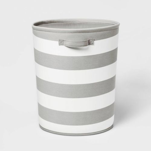 Extra Large Canvas Striped Kids' Bin Gray - Pillowfort™: Toy Storage, Decorative Circular Bin, 38.2 Volume Capacity